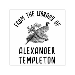 Tampon Auto-encreur Vintage Pheasant Jeu Bird Library Nom du livre