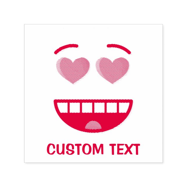 Tampon Auto-encreur Visage souriant aux yeux en forme de coeur (Design)