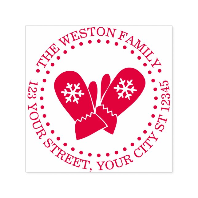 Tampon Auto-encreur Winter Holidays Snowflake Mittens Name Address (Design)
