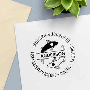 Tampon Auto-encreur Yin-Yang Poisson Couple Famille Adresse ronde