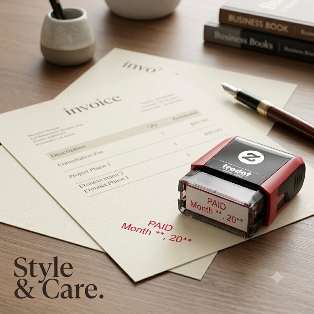 Tampon encreur payé avec ligne de date personnalis (Self Inking Paid Stamp Featuring Custom Date Line)