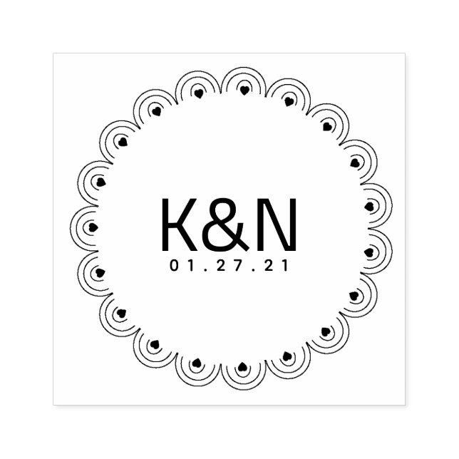 Tampon Mariage Logo Initial Circulaire Deco Coeur (Impression)