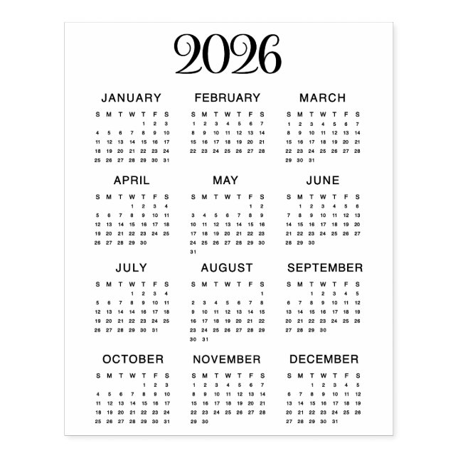 Tampons Encreurs 2026 Calendar #1 Four Rows, Three Columns (Impression)
