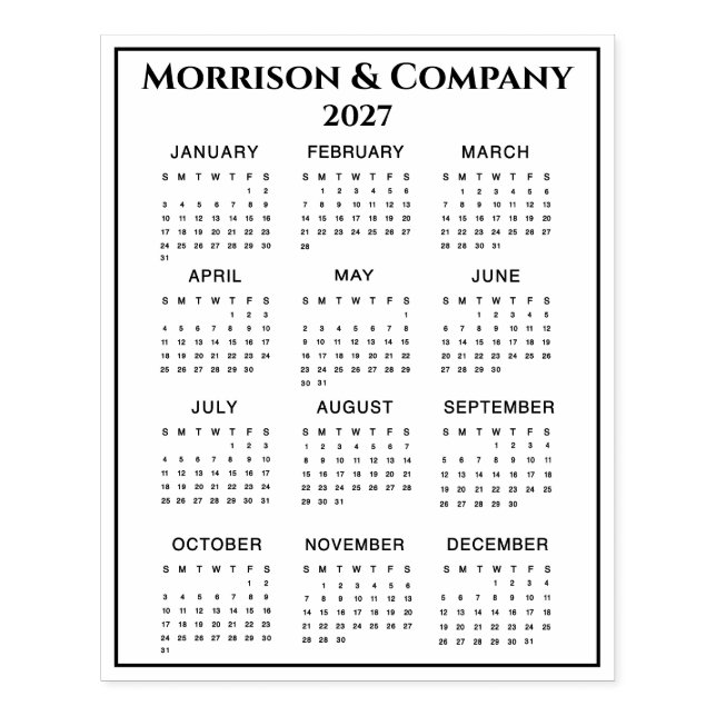 Tampons Encreurs 2027 Calendar #3 Four Rows, Three Columns, Name (Impression)