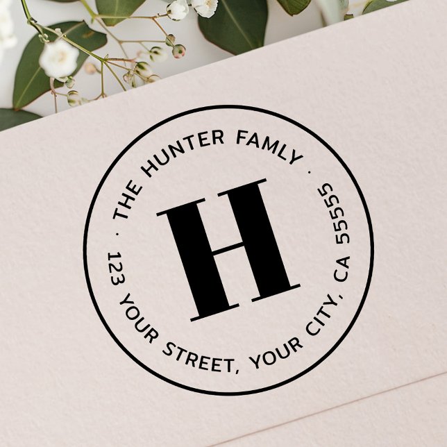 Tampons Encreurs Adresse de retour de monogramme minimale moderne (Modern minimal monogram return address rubber stamp)