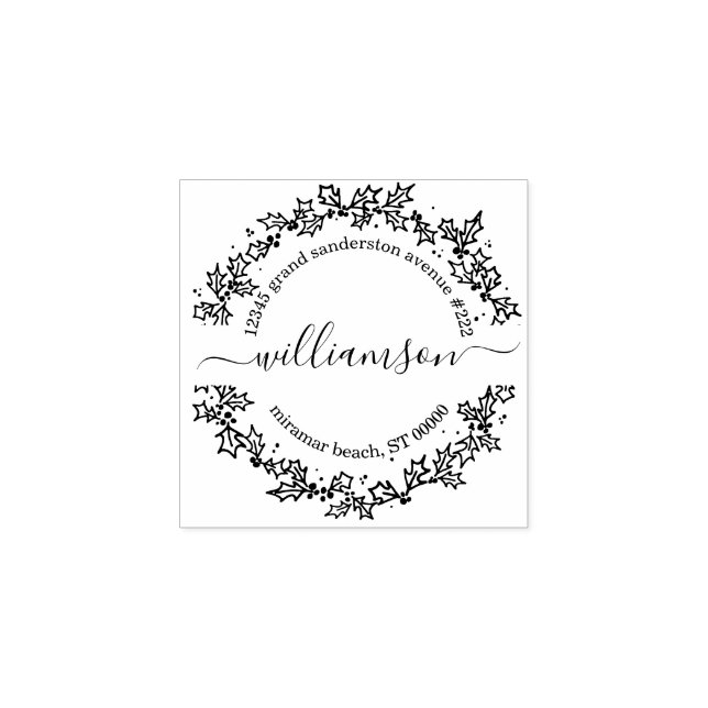Tampons Encreurs Adresse de retour de Noël Holly Wreath (Impression)