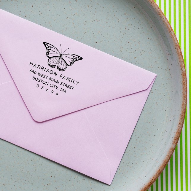 Tampons Encreurs Adresse de retour de papillon stylé (Stylish Butterfly Return Address Rubber Stamp)