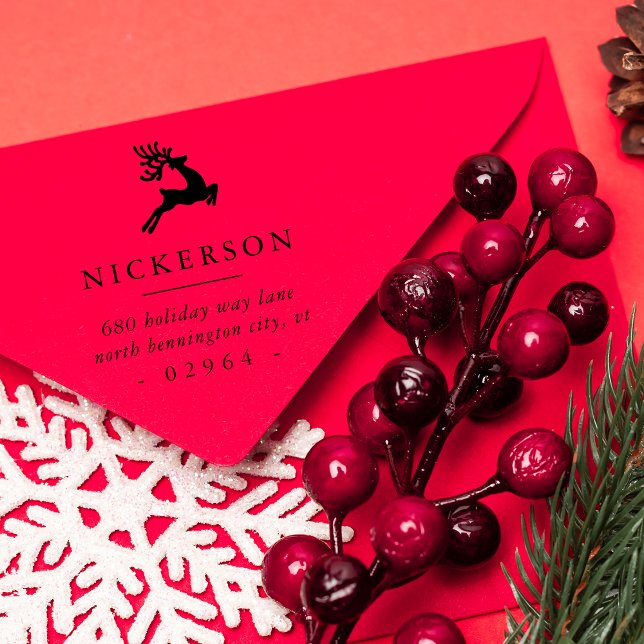 Tampons Encreurs Adresse de Retour de Renne Sauteur (Leaping Reindeer Return Address Rubber Stamp)