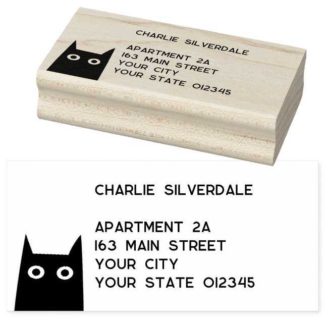 Tampons Encreurs Adresse de retour du chat noir (Fun black cat address rubber stamp)
