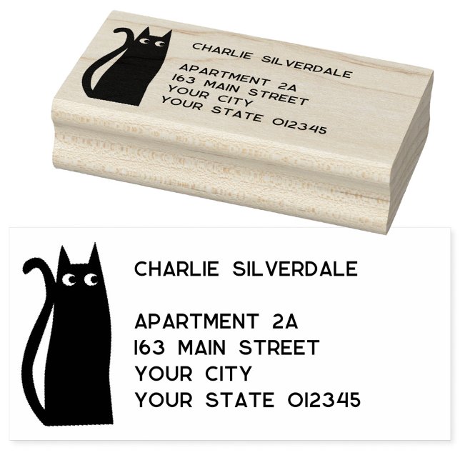 Tampons Encreurs Adresse de retour du chat noir (Fun black cat address stamp)