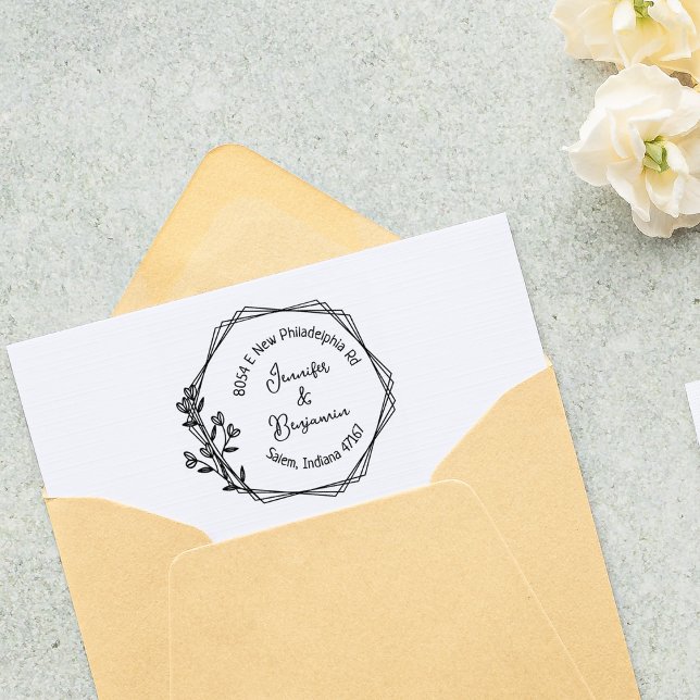 Tampons Encreurs Adresse de retour florale moderne, Couple (Créateur téléchargé)