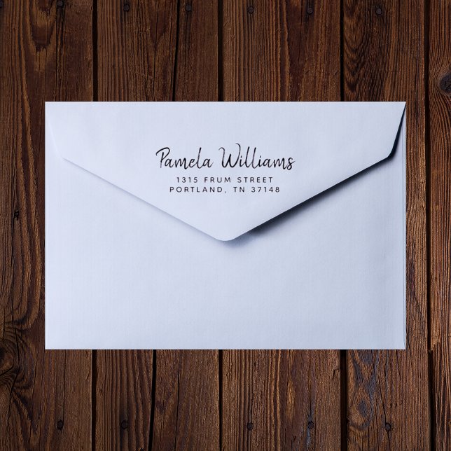 Tampons Encreurs Adresse de Retour Personnalisée avec Nom de Style  (Modern script return address rubber stamp adds sleek style to letters and packages.)