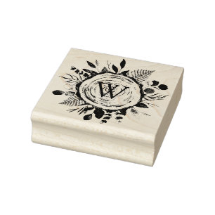 Tampons Encreurs Aquarelle Monogramme Paillettes et feuillage en bo