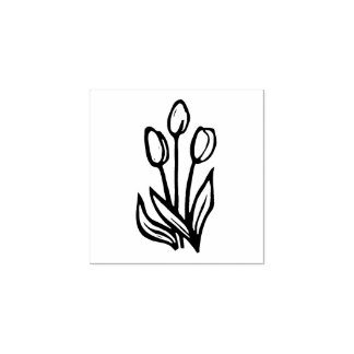 Tampons Encreurs Art populaire Tulipes florales Style Linocut Print