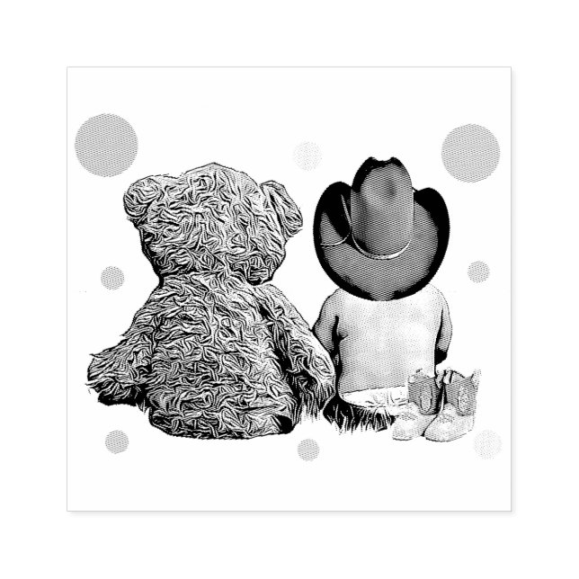 Tampons Encreurs Baby shower bébé cowboy et ours en peluche (Impression)