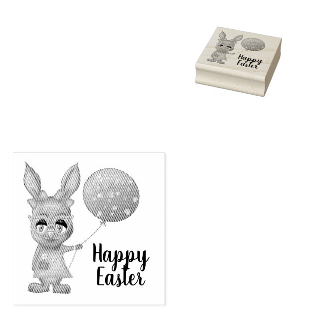 Tampons Encreurs Balloon Diva Bunny Pâques Custom Joyeux Pâques (Tamponné)