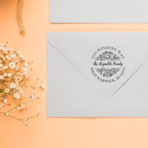 Tampons Encreurs Belle Rose Bouquet Lineart Nom et adresse