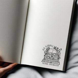 Tampons Encreurs Bibliothèque Floral Skull Ex Libris