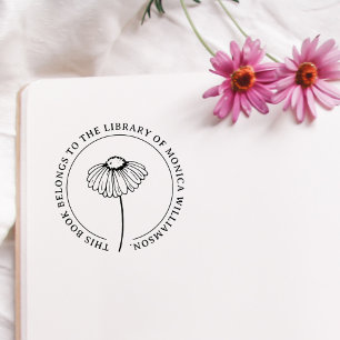 Tampons Encreurs Bibliothèque vintage Fleur ronde personnalisée Liv