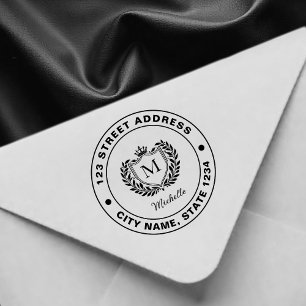 Tampons Encreurs Blason de monogramme de nom personnalisé minimal r