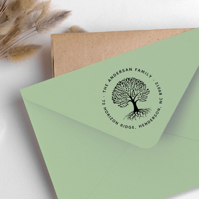 Tampons Encreurs Boho Elegant Tree Roots Nom de famille Adresse de  (Boho Elegant Tree Roots Family Name Return Address Rubber Stamp)