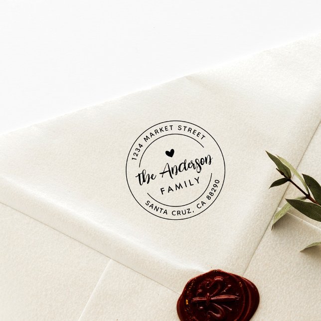 Tampons Encreurs Boho Heart Round Nom de famille Adresse de retour (Créateur téléchargé)