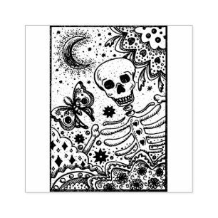 TAMPONS ENCREURS BONNES DANS LE SKELETON JARDIN, FOLK ART MOON MOTH