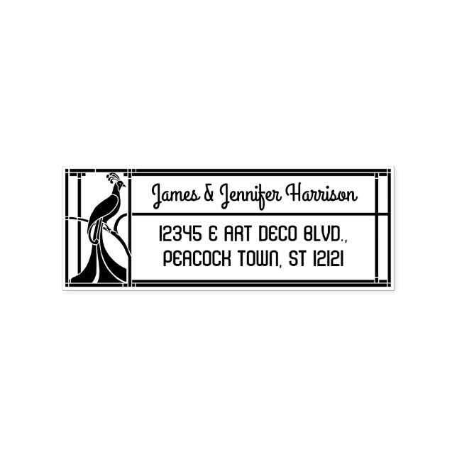 Tampons Encreurs Bordure Peacock Art Déco | Nom et adresse de retou (Impression)