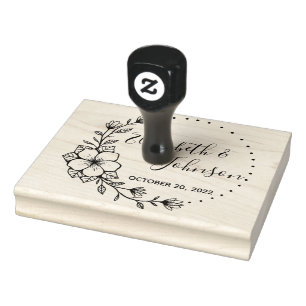 Tampons Encreurs Botanique Floral Noms Mariage Timbre en caoutchouc