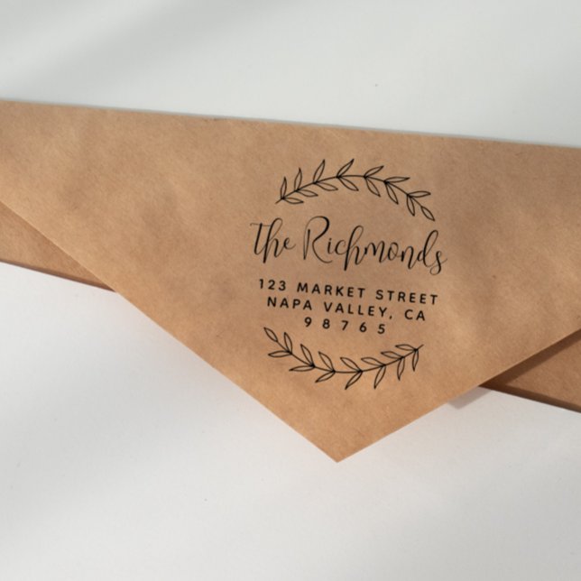 Tampons Encreurs Botanique Retour Adresse Script moderne Nom de fam (Rubber Stamp Mock-up)