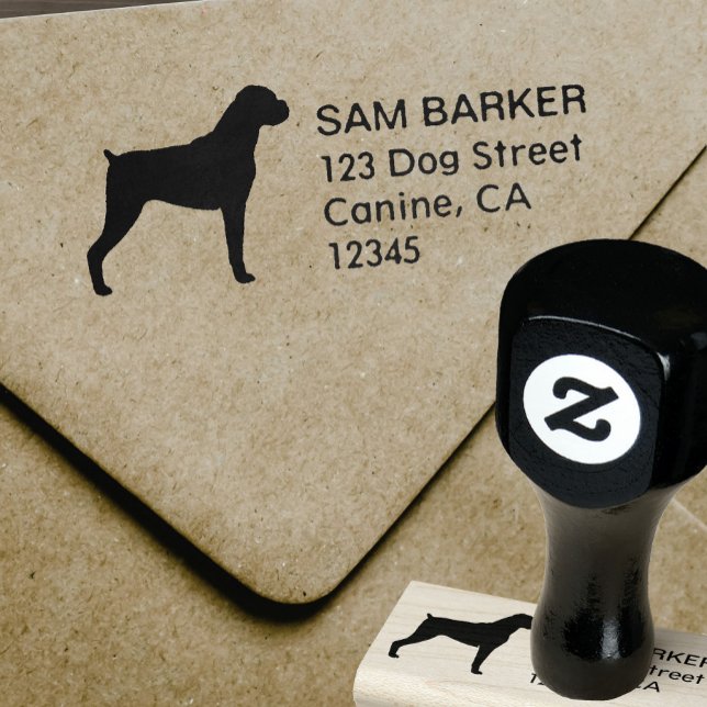 Tampons Encreurs Boxer Chien race Silhouette Adresse de retour (Créateur téléchargé)