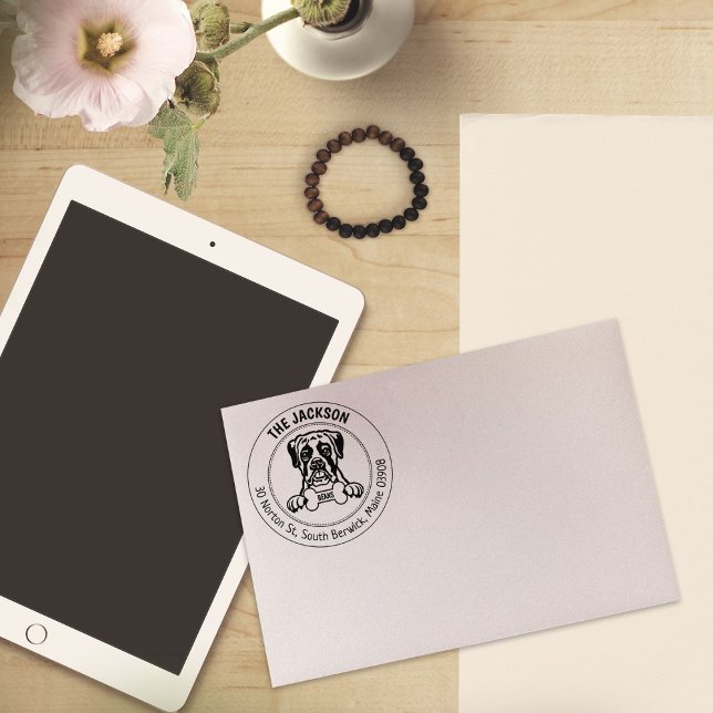 Tampons Encreurs Boxer Chien Retour Adresse Famille (Créateur téléchargé)