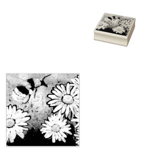 Tampons Encreurs Bumble Whimsical Bee Daisies Floral Bleu Blanc
