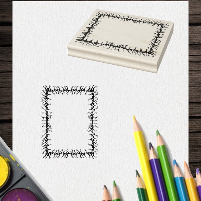 Tampons Encreurs Cadre effrayant de branches barbelées pour artisan (Frame made of spooky barbed black branches on Halloween craft rubber stamp.)