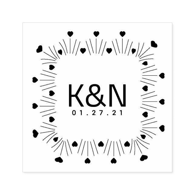 Tampons Encreurs Carré Line Art Heart Initial Logo Mariage (Impression)