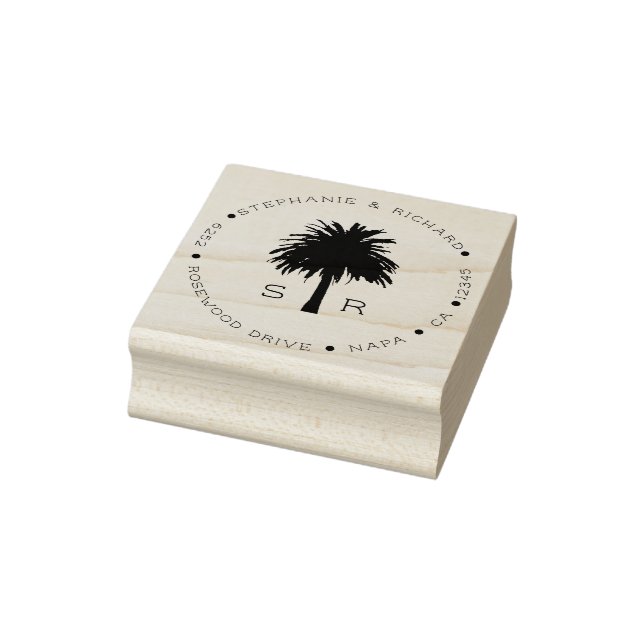 Tampons Encreurs Carte Monogrammed Beach Palm Trees Adresse de reto (Tampon)