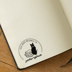 Tampons Encreurs Ce livre appartient à, chat mignon avec des livres