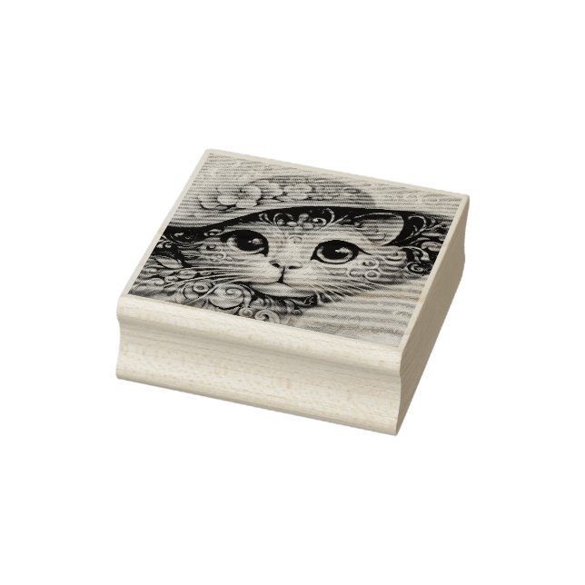 Tampons Encreurs Chat Abstrait à chaton en fleurs avec Casquette (Tampon)