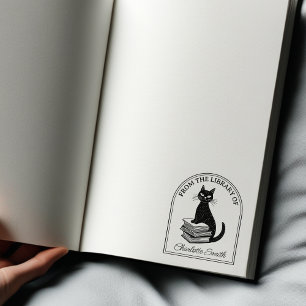 Tampons Encreurs Chat Bibliophile Moderne, Ex-Libris Personnalisé 