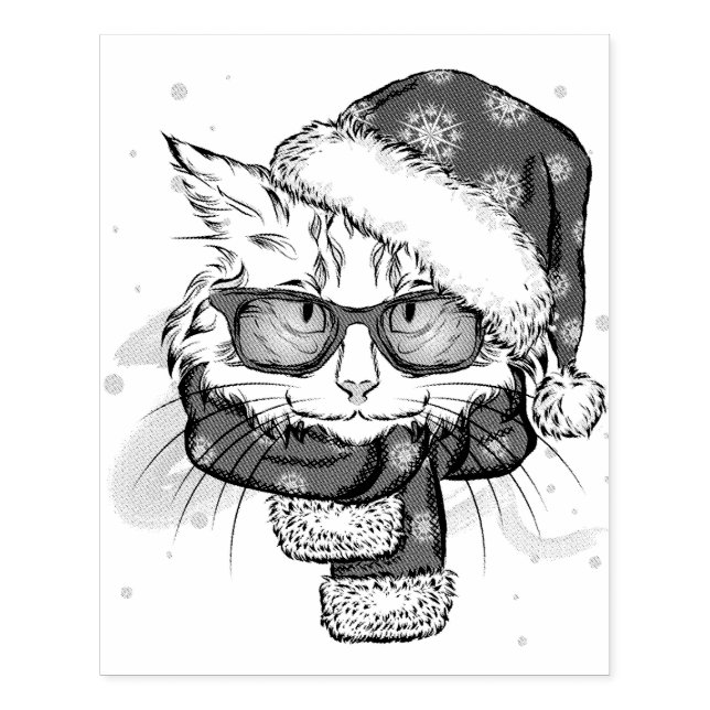 Tampons Encreurs Chat blanc mignon Joyeux Noël (Impression)