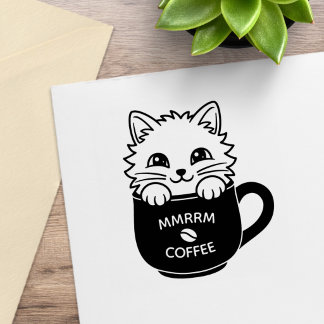 Tampons Encreurs Chat de dessin animé mignon dans une tasse de café