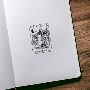 Tampons Encreurs Château de fantasy dragon, ex libris de livre vint