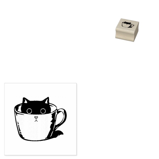 Tampons Encreurs Chaton noir avec nez rouge caché dans une tasse (Tamponné)