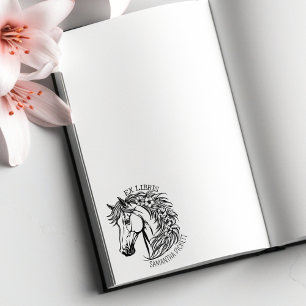 Tampons Encreurs Cheval élégant avec des fleurs, livre Ex Libris
