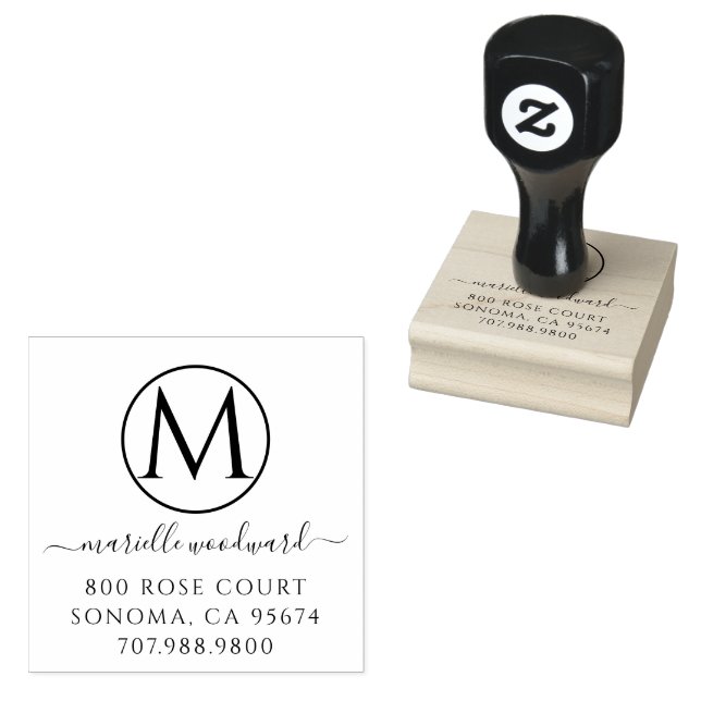 Tampons Encreurs Chic Monogramme blanc sur noir Adresse de retour (Tamponné)