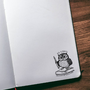 Tampons Encreurs Chouette Ex Libris moderne avec livre, bibliothèqu