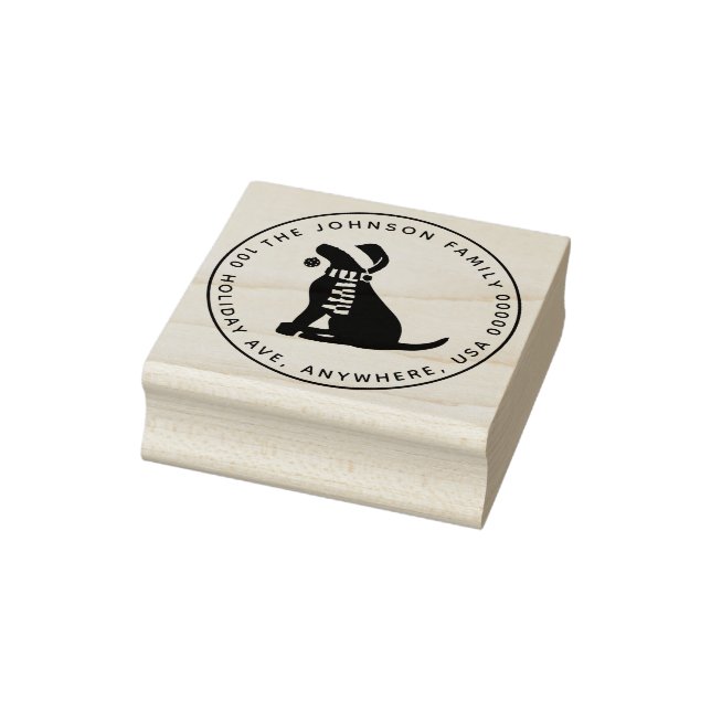 Tampons Encreurs Christmas Black Lab Custom Round Adresse de retour (Tampon)
