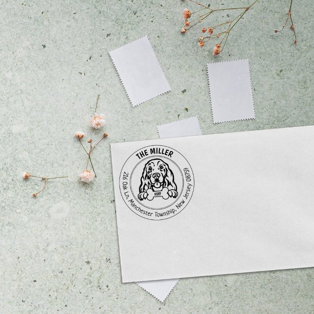 Tampons Encreurs Cocker Spaniel Chien Retour Adresse Famille (Créateur téléchargé)