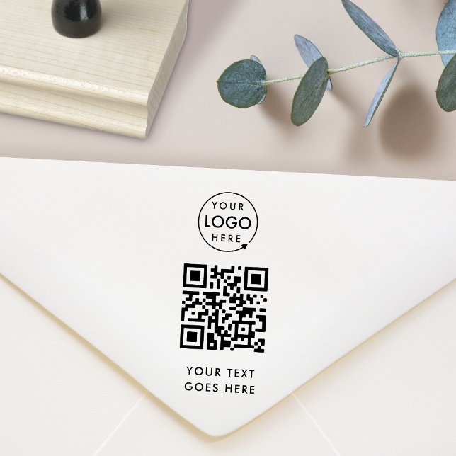 Tampons Encreurs Code QR | Logo d'entreprise Moderne Professionnel (Professional rubber stamp with interactive QR code & your company logo for business mailing.)