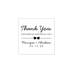 Tampons Encreurs Coeurs et typographie personnalisés Merci Mariage